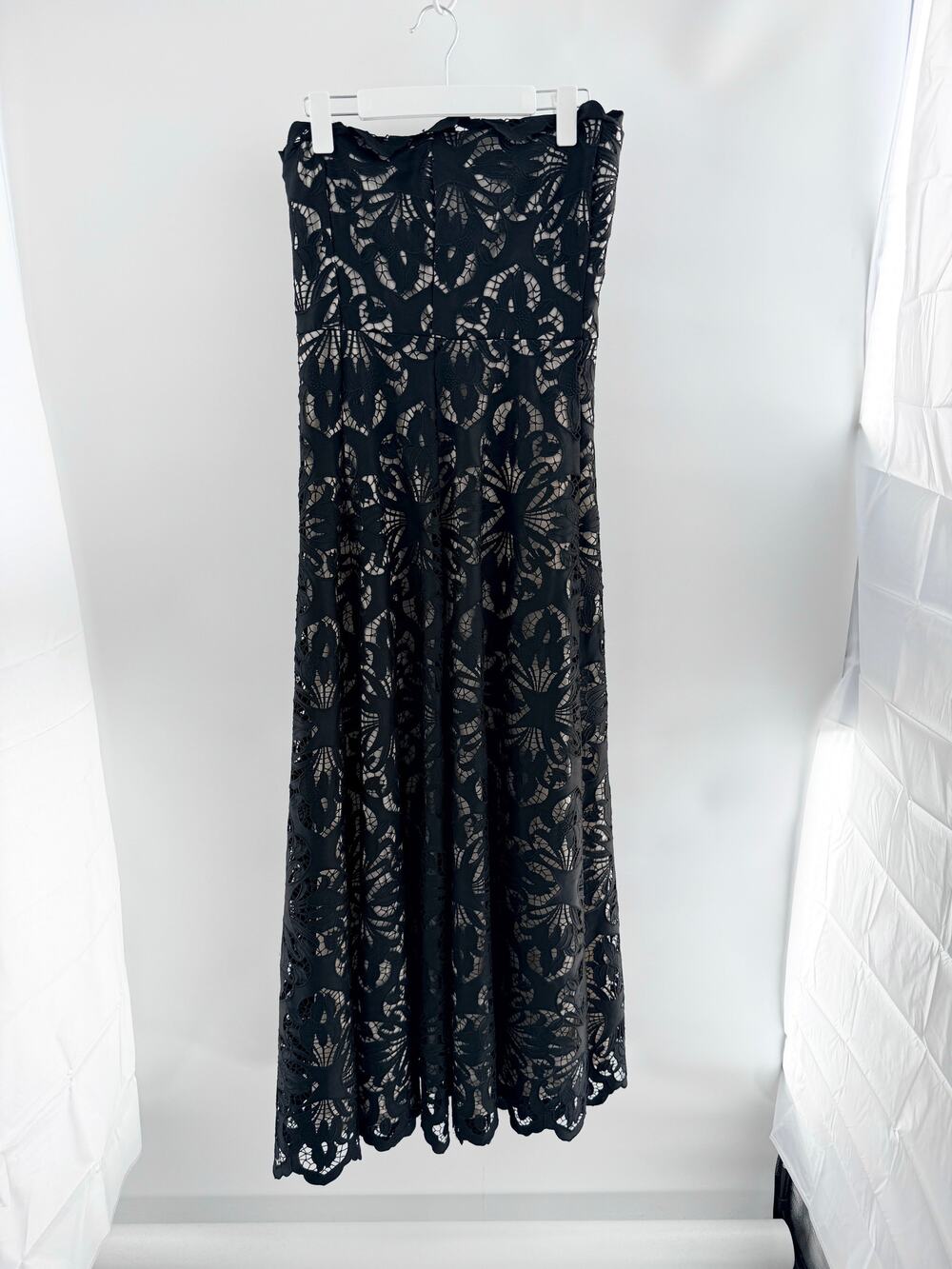 Mestiza Strapless Floral Eyelet Lace Cocktail Maxi Dress Black Women's Size 8